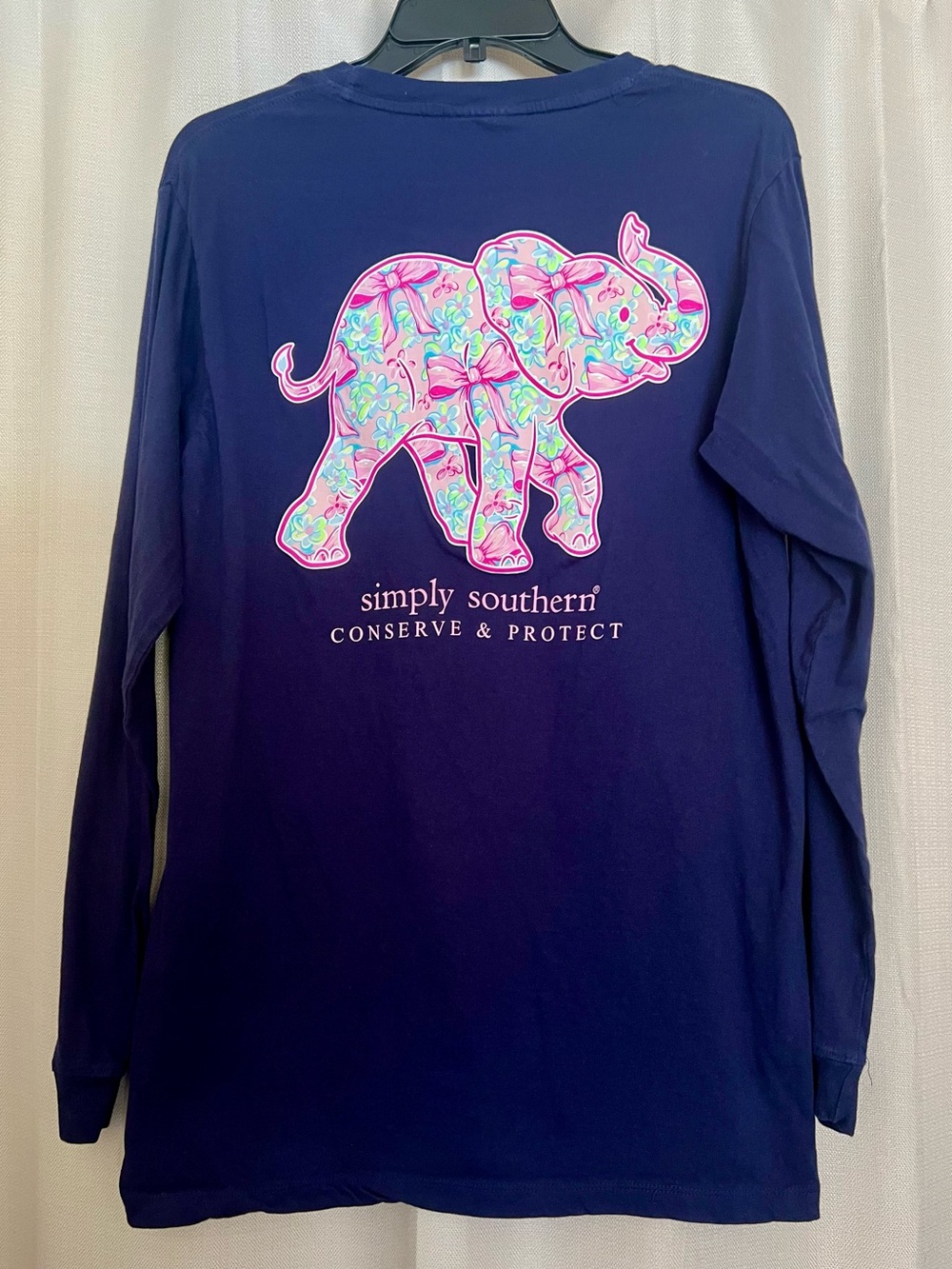 Simply Southern Women’s Medium Navy Floral Elephant Long Sleeve T-Shirt